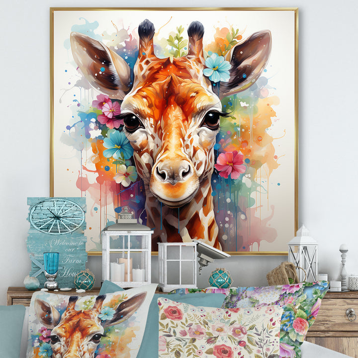 Colorful floral Giraffe Portrait - Giraffe Wall Art Prints