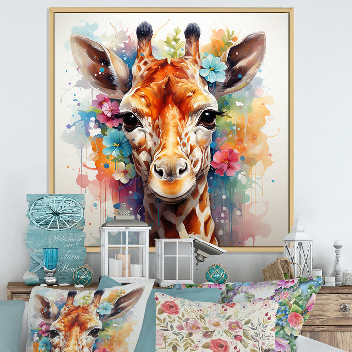 Colorful floral Giraffe Portrait - Giraffe Wall Art Prints