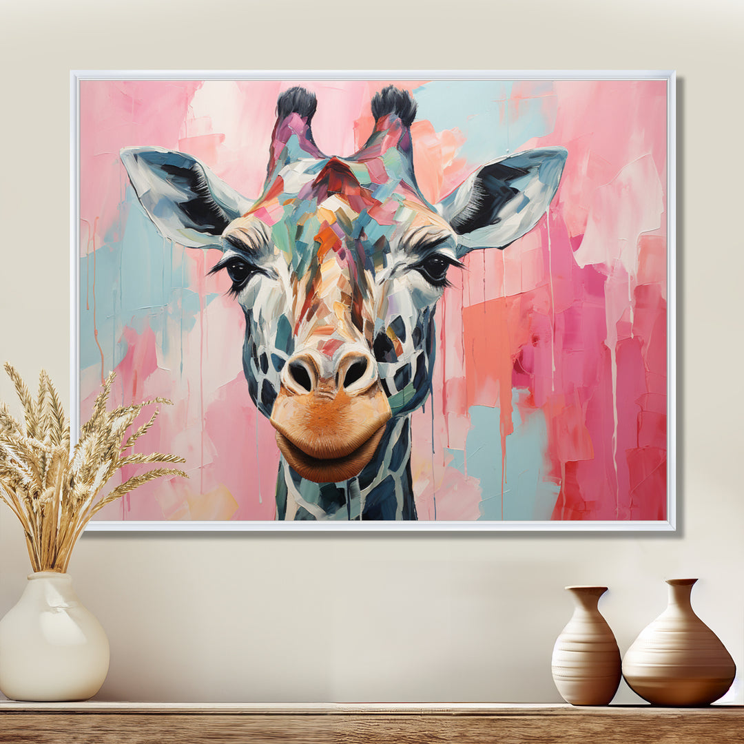 Brown and pink Giraffe Portrait - Giraffe Wall Art Prints
