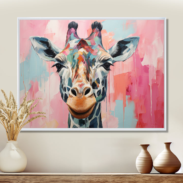 Brown and pink Giraffe Portrait - Giraffe Wall Art Prints