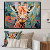 Orange and green Giraffe Portrait - Animals Canvas Wall Art