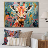 Orange and green Giraffe Portrait - Animals Canvas Wall Art