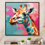 Pink and green Giraffe Portrait - Pink Giraffe Wall Art