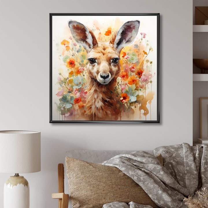 Colorful Kangaroo blooms portrait - Kangaroo Framed Canvas Art