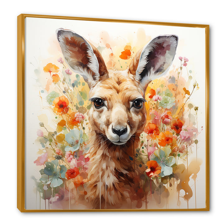 Colorful Kangaroo blooms portrait - Kangaroo Framed Canvas Art