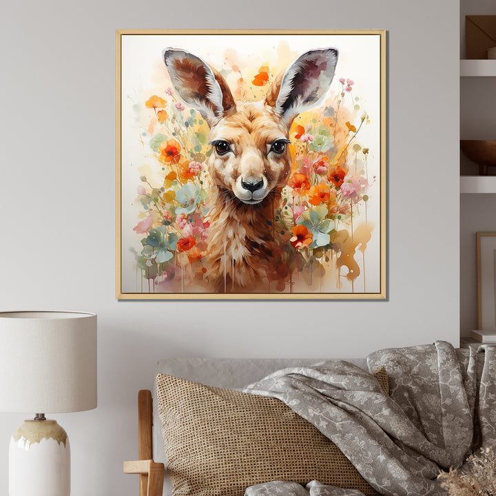 Colorful Kangaroo blooms portrait - Kangaroo Framed Canvas Art