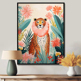 Green and pink Leopard tropical elegance IV - Animals Canvas Wall Art