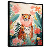 Green and pink Leopard tropical elegance IV - Animals Canvas Wall Art