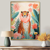 Green and pink Leopard tropical elegance IV - Animals Canvas Wall Art