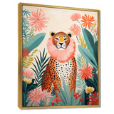 Green and pink Leopard tropical elegance IV - Animals Canvas Wall Art