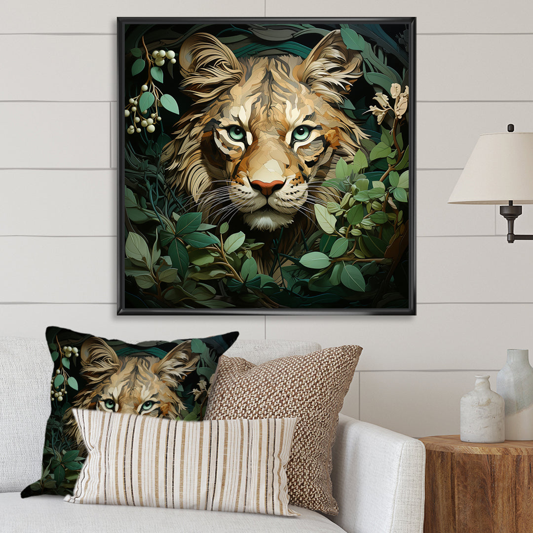 Lion in the green foliage portrait - Lion Wall Art Prints