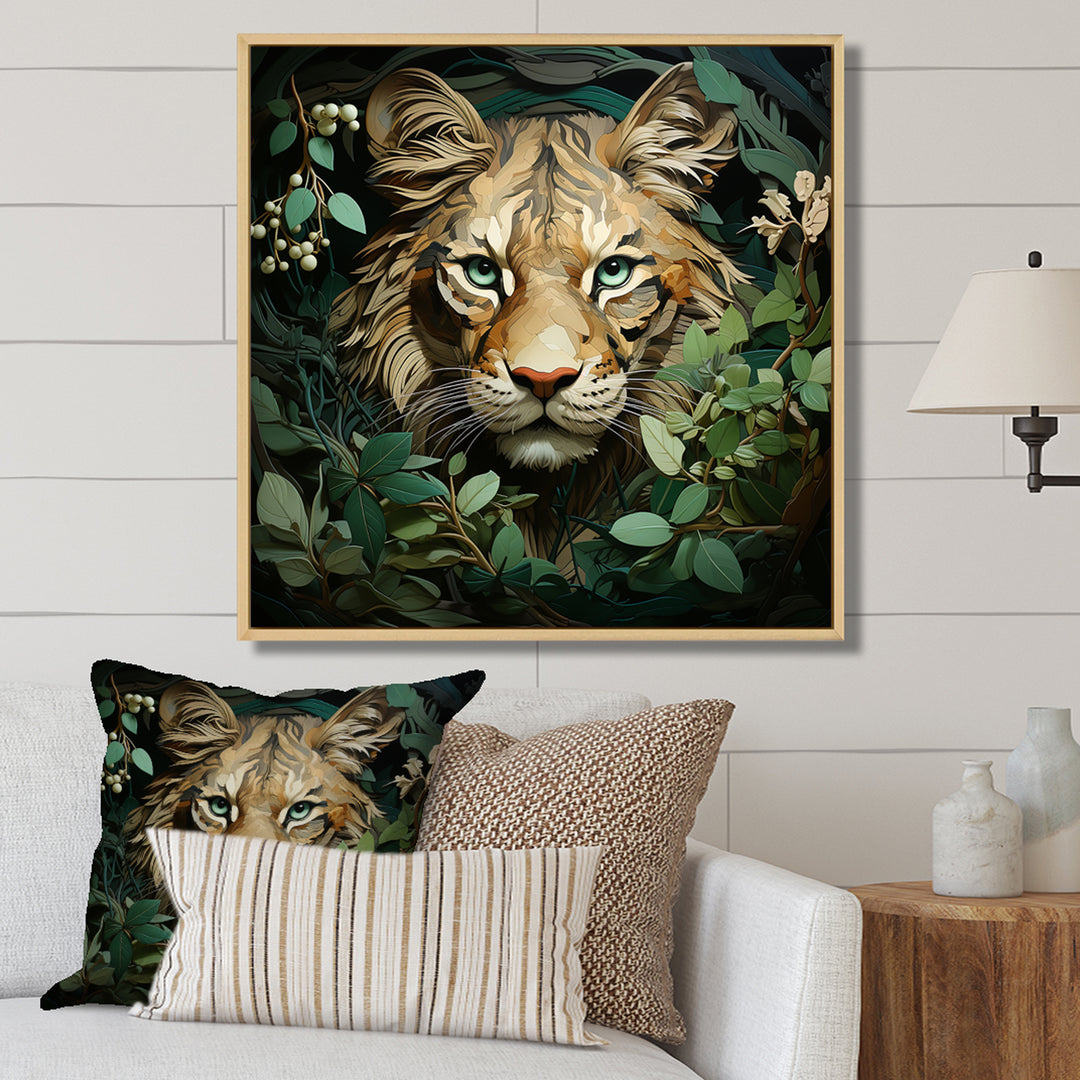 Lion in the green foliage portrait - Lion Wall Art Prints