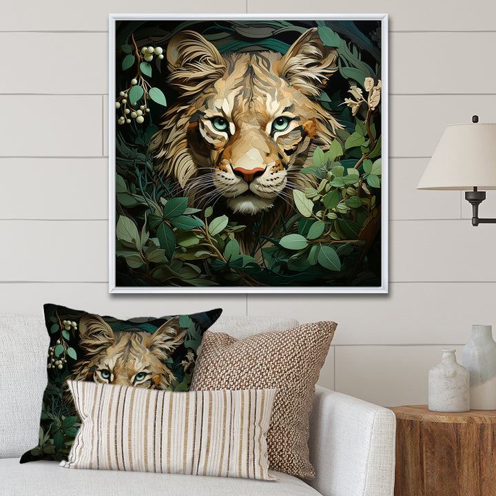 Lion in the green foliage portrait - Lion Wall Art Prints