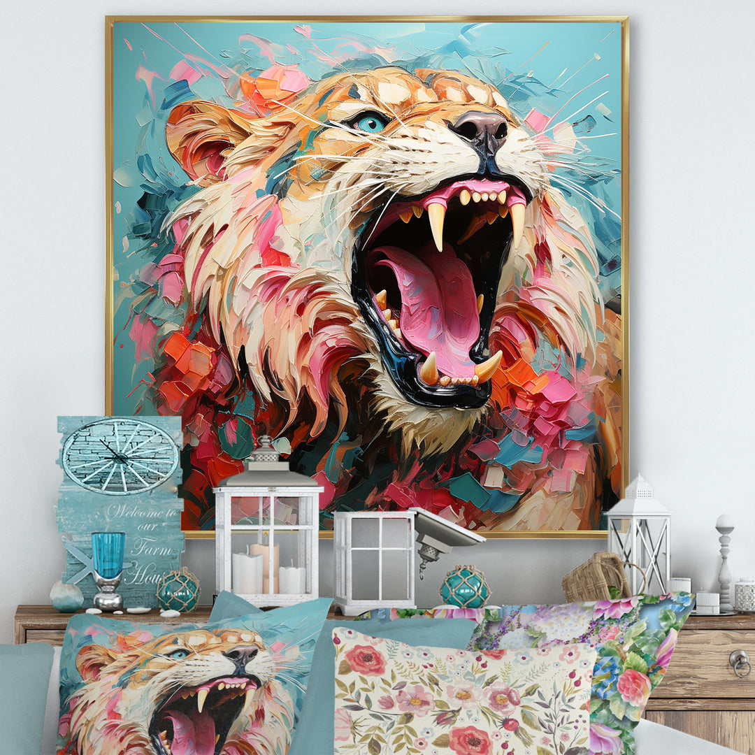 Brown and pink Lion roar - Pink Lion Wall Art