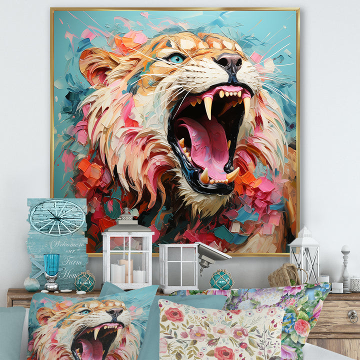 Brown and pink Lion roar - Pink Lion Wall Art