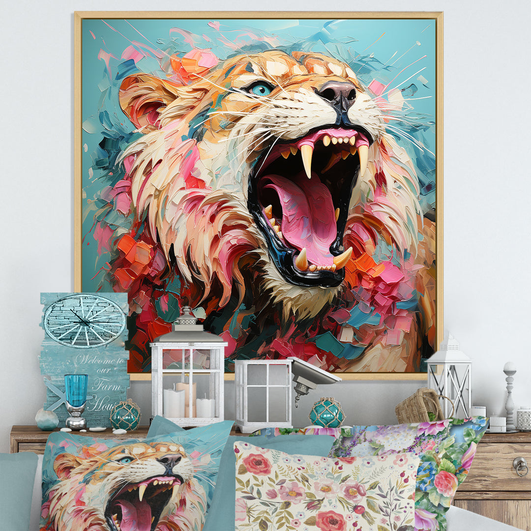 Brown and pink Lion roar - Pink Lion Wall Art