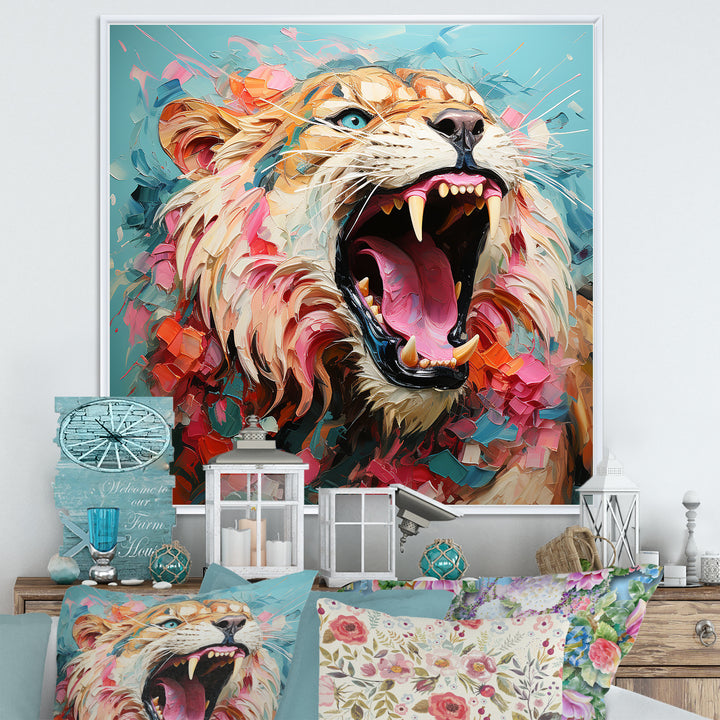 Brown and pink Lion roar - Pink Lion Wall Art