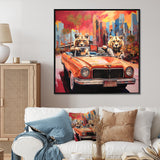 Lions riding in convertible - Lion Large Canvas Wall Art