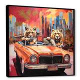 Lions riding in convertible - Lion Large Canvas Wall Art