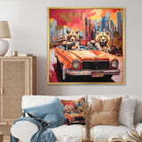 Lions riding in convertible - Lion Large Canvas Wall Art