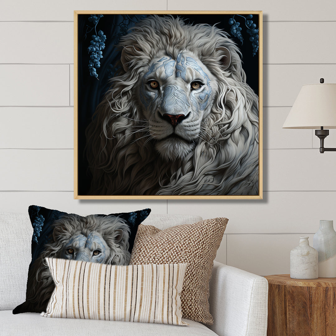 Grey Luminescent Lion - Lion Living Room Wall Art