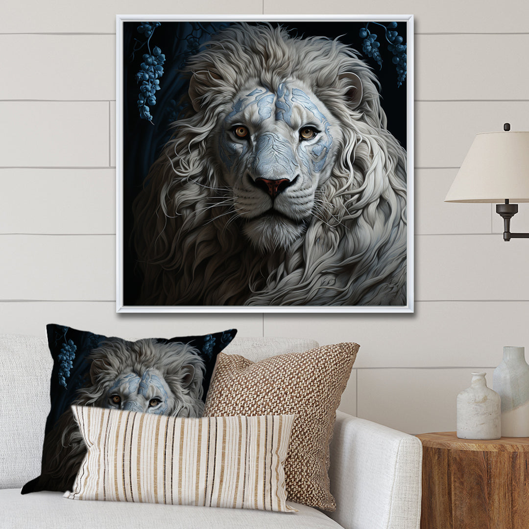 Grey Luminescent Lion - Lion Living Room Wall Art