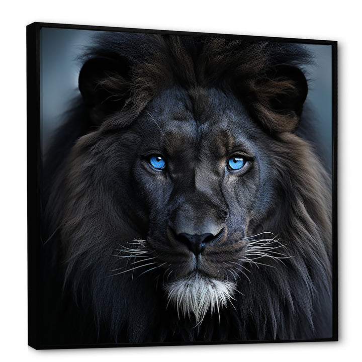 Midnight black and blue lion - Lion Canvas Wall Art