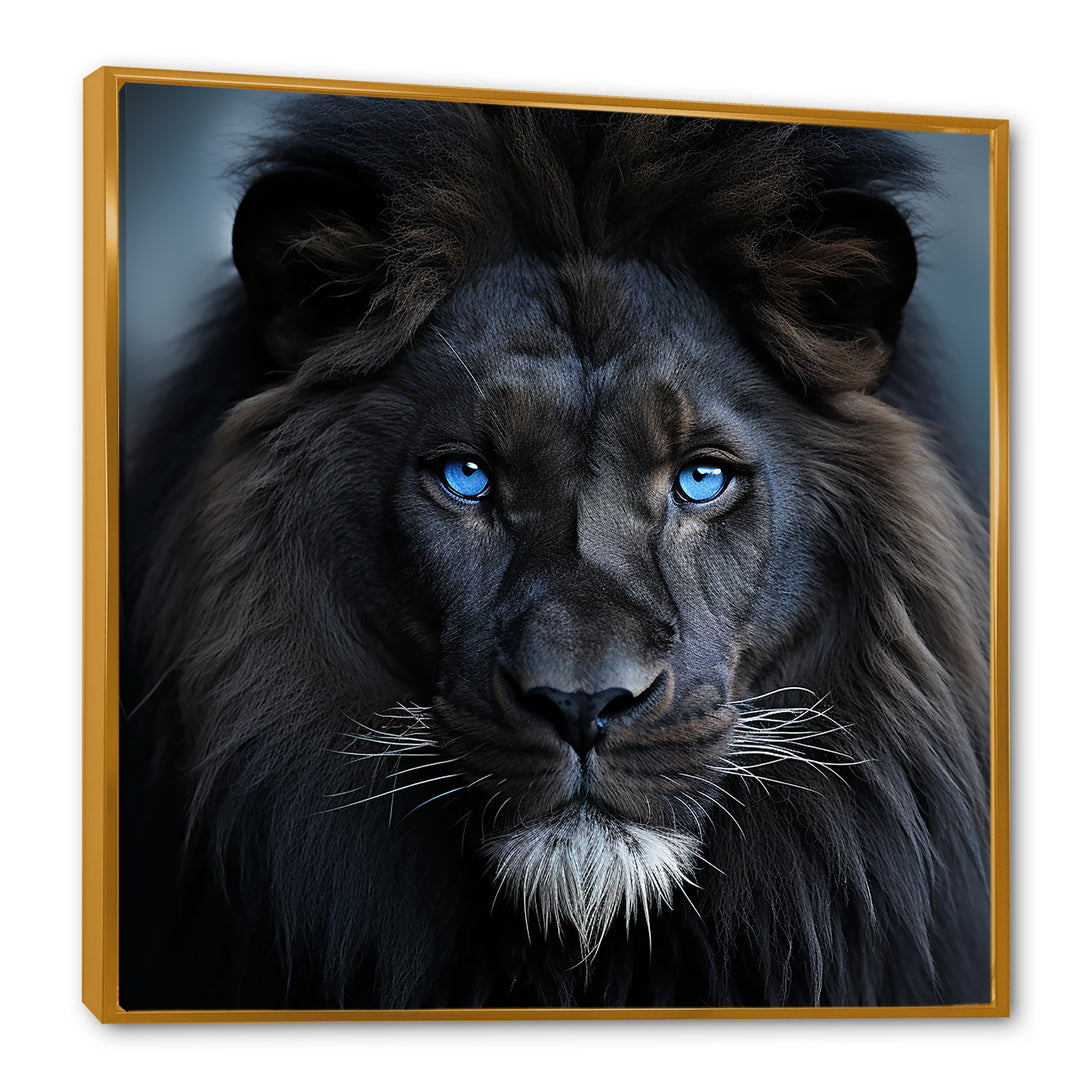 Midnight black and blue lion - Lion Canvas Wall Art