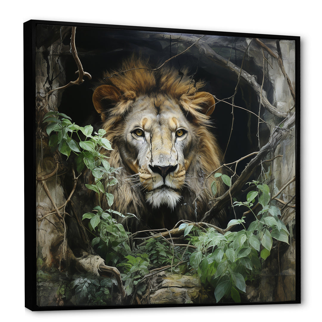 Grey and Green Lion in Jungle - Brown Lion Wall Art