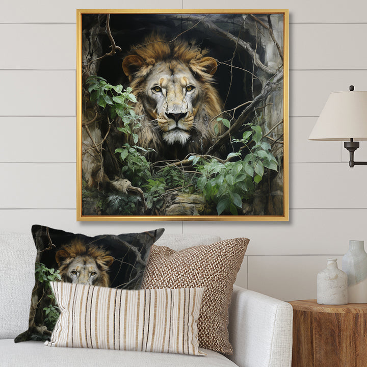 Grey and Green Lion in Jungle - Brown Lion Wall Art
