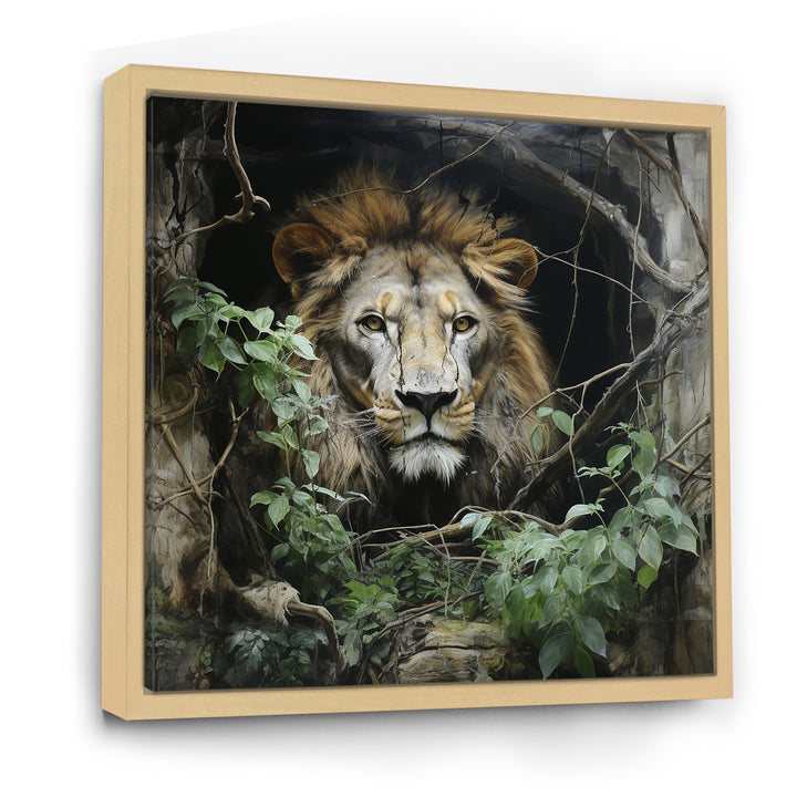 Grey and Green Lion in Jungle - Brown Lion Wall Art