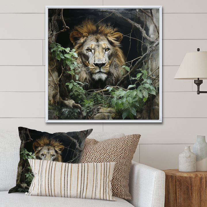 Grey and Green Lion in Jungle - Brown Lion Wall Art