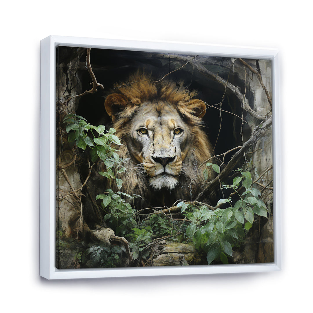 Grey and Green Lion in Jungle - Brown Lion Wall Art