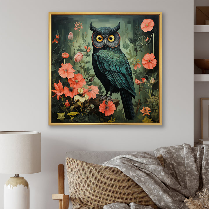 Emerald Owl Matisse Style in Green and Pink - Owl Wall Art Prints