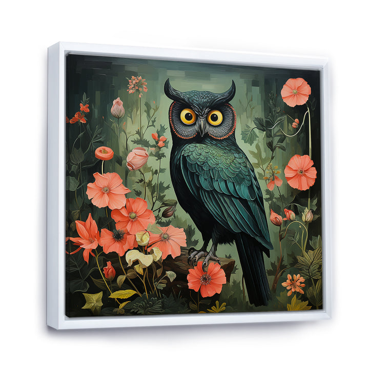 Emerald Owl Matisse Style in Green and Pink - Owl Wall Art Prints