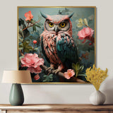 Blue and pink Owls gaze floral forest II - Animals Canvas Wall Art