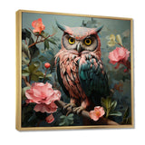 Blue and pink Owls gaze floral forest II - Animals Canvas Wall Art