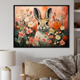 Pink Rabbit flower meadows - Rabbit Framed Canvas Art