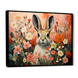 Pink Rabbit flower meadows - Rabbit Framed Canvas Art