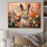 Pink Rabbit flower meadows - Rabbit Framed Canvas Art