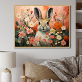 Pink Rabbit flower meadows - Rabbit Framed Canvas Art