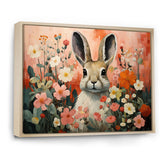 Pink Rabbit flower meadows - Rabbit Framed Canvas Art