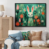 Green and pink Rabbit flower meadows - Rabbit Large Canvas Wall Art