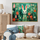 Green and pink Rabbit flower meadows - Rabbit Large Canvas Wall Art