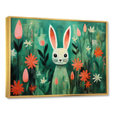 Green and pink Rabbit flower meadows - Rabbit Large Canvas Wall Art