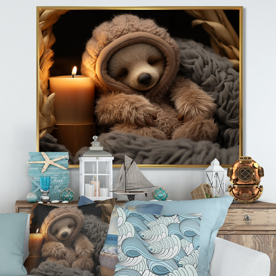 Brown Sloth Serenity sleep - Sloth Framed Canvas Art