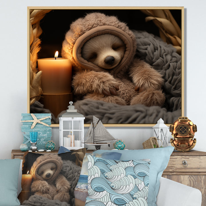 Brown Sloth Serenity sleep - Sloth Framed Canvas Art