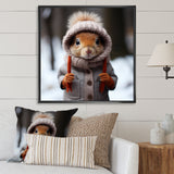 Squirrel with Hat in snow - Squirrel Canvas Wall Art