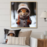 Squirrel with Hat in snow - Squirrel Canvas Wall Art