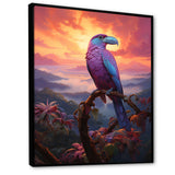 Pink and yellow Tropical Toucan jungle sunset - Toucan Framed Canvas Art
